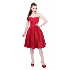Red Tafetta Corset Dress With Long Corset