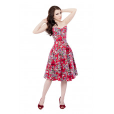 Red Floral Corset Dress With Long Corset