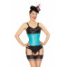 Steel Boned Turquoise Jacquard Floral Print Cincher Corset