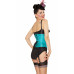 Steel Boned Turquoise Jacquard Floral Print Cincher Corset