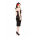 Red Leaf Brocade Corset & Black Satin Pencil Skirt