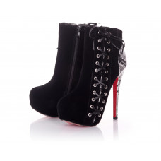 Suede Ankle Boots With Snake Skin Heel